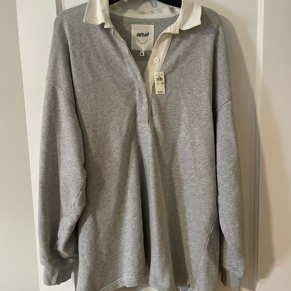 NWT Aerie Light Gray Button-Up Top
